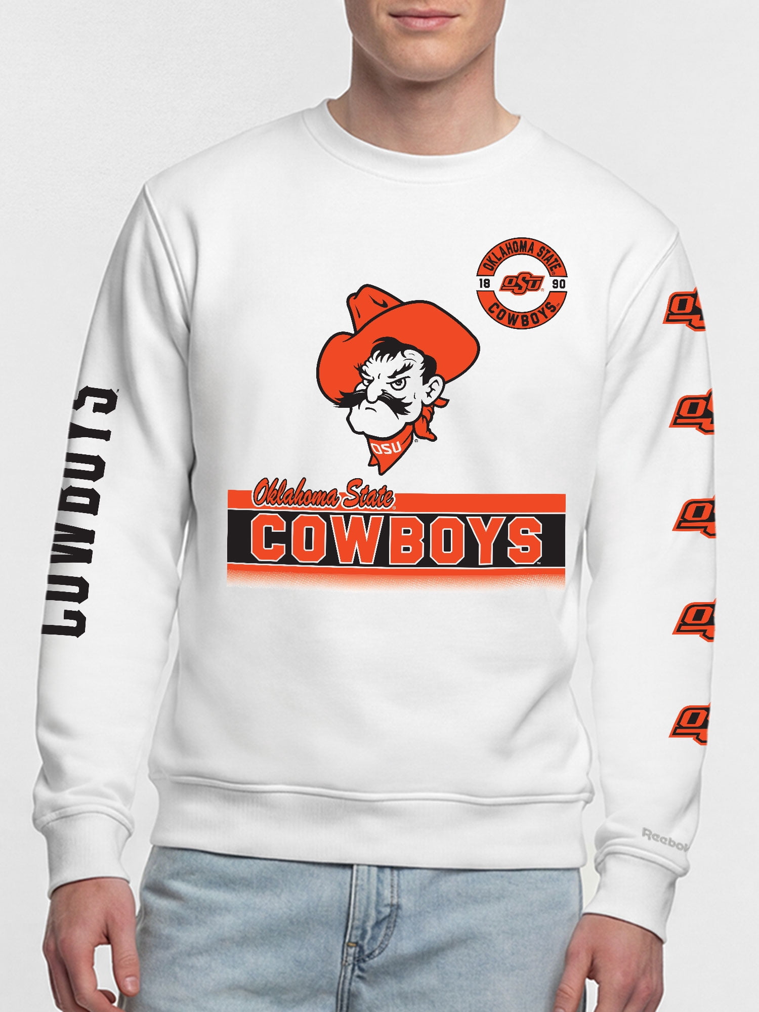Oklahoma State Cowboys Reebok Mens White Crew Sweatshirt