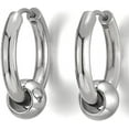 thumbnail image 5 of Laklulu Pendientes de aro con bisagras Huggie de cuentas circulares de acero inoxidable para hombres y mujeres, 2 piezas, 5 of 5