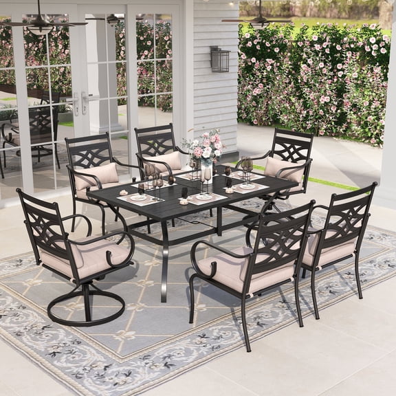 Sophia & William 7-Piece Outdoor Patio Dining Set Metal Swivel Chairs and Table Furniture Set with Cushions for 6, Beige
