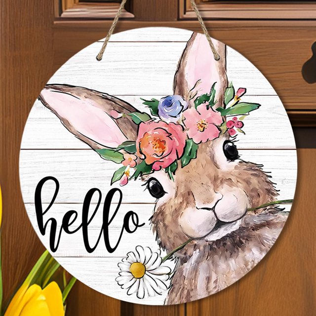 Letrero colgante de madera de Pascua, decoración artística de pared, decoración de puerta de Pascua, letrero rústico de bienvenida de madera de Pascua BLESIY Letrero para colgar en la puerta
