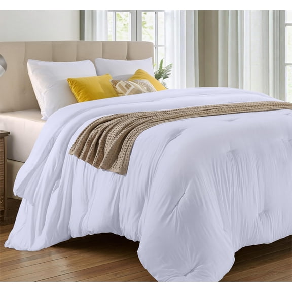 Down Alternative Queen Bed Comforter, All Season Microfiber Duvet Insert, Lightweight and Warm, Corner Tabs Prevent Shifting, 88 x 88 Inches, White