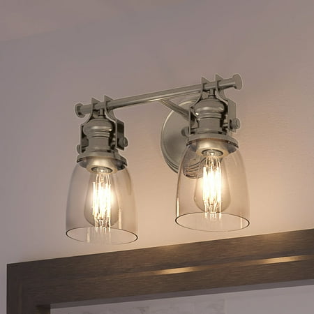 

Luxury New Traditional Indoor Bath Light 10 H x 14 W with Vintage Style Elements Traditional Design Satin Nickel Finish and Seedy Glass UEX2454