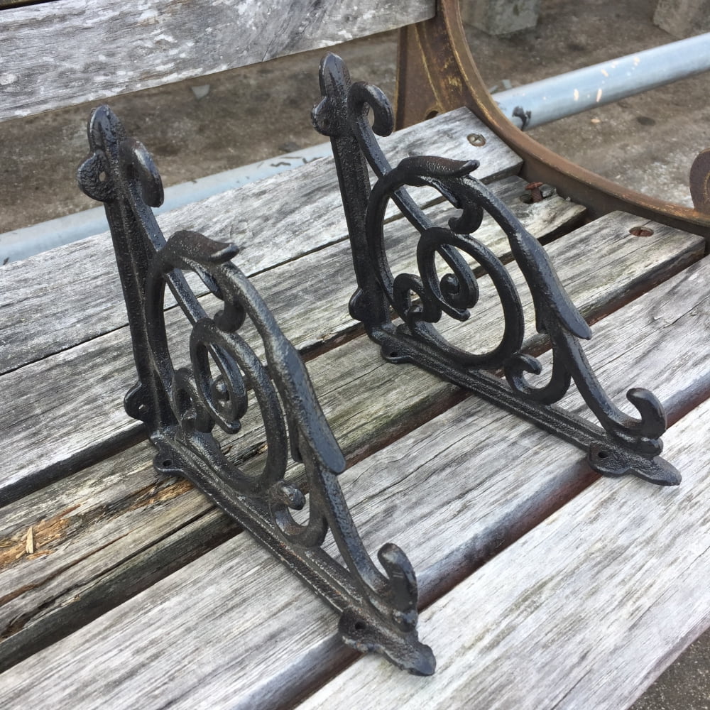 Set of 4 X-LARGE Cast Iron Shelf Brackets Rustic Brown Antique-Style 13/" x 13/"