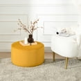 thumbnail image 5 of Modern Round Velvet Upholstered Ottoman with Soft Padded Seat, Multi-Functional Sofa Footrest, Side Table, Extra Seating for Living Room, Bedroom, Entryway (Yellow, 24" D x 24" W x 13" H), 5 of 9