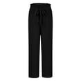 thumbnail image 4 of IDALL Linen Pants Women Petite Pants Women Wide Leg Pants With Pockets Lightweight High Waisted Palazzo Adjustable Tie Knot Flowy Trousers Lounge Pants Women Summer Pants Black L, 4 of 5