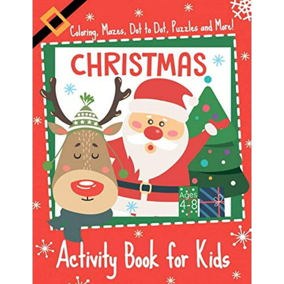 Pre-Owned Christmas Activity Book for Kids Ages 4-8: Coloring, Dot To Dot, Mazes, Puzzles and More Paperback