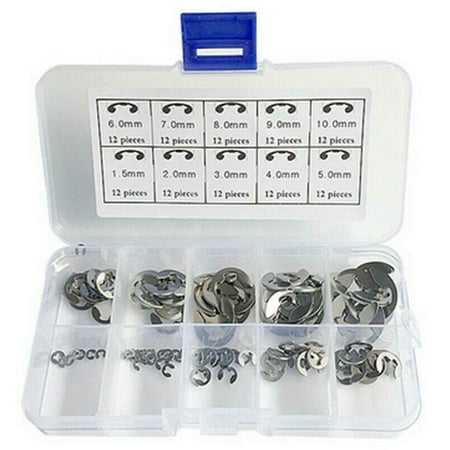 

120Pcs E Clip Washer Assortment Kit Retaining Ring for Shaft Fastener Stainless