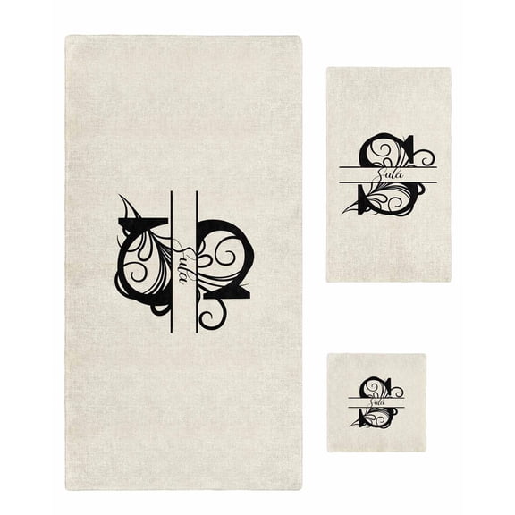 Letter S Towel Set of 3, Soft Microfiber Bath Towels, Hand Towel, Washcloths, Monogram Words Quick-Dry Absorbent Towels for Bathroom Kitchen Hotel Beach Gym Spa