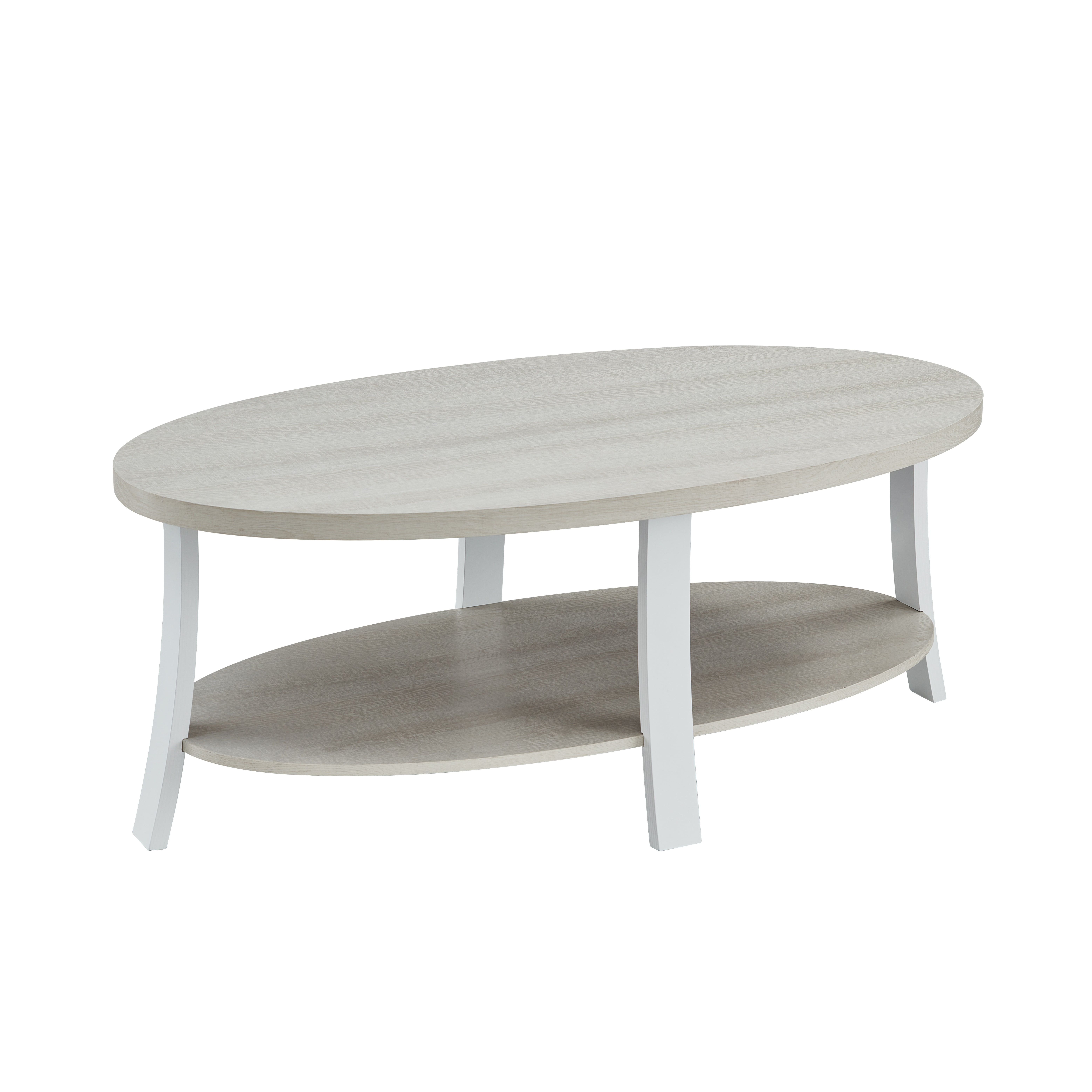 Roundhill Furniture Anze Living Room Contemporary Oval Wood Shelf 3-Piece Coffee Table Set in White Finish