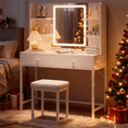 thumbnail image 2 of White Vanity, Lighted Vanity Set with Mirror, Storage & Stool — The Perfect Gift for Girls & Women, 2 of 11