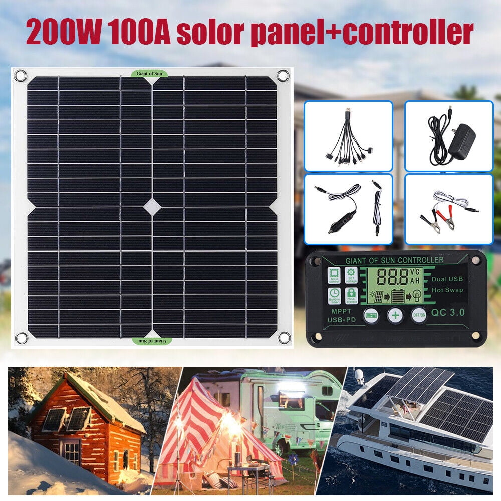 Tier Solar 200 Watt Dual Voltage Portable Solar Panel (for 12V or 24V  Batteries) with PWM Charge Controller Most Common RV Connector Included,  Fol