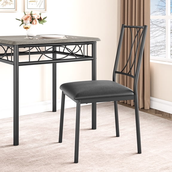 Space-Saving 3-Piece Dining Table Set for 2 – Square Kitchen Table with 2 Cushioned Chairs – Compact Wood & Metal Dining Room Furniture for Small Apartments – Rustic Grey, Cushioned Seat