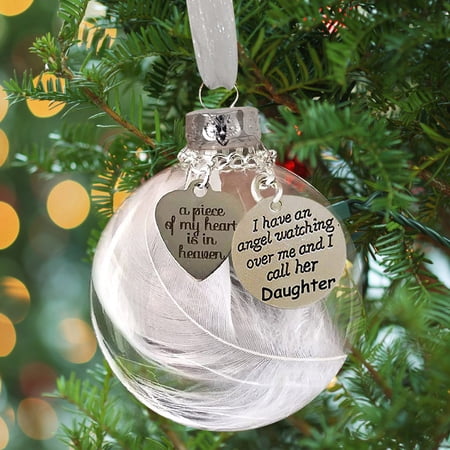 Christmas Memorial Hanging Ornament Feather Ball A Piece of My Heart is in Heaven Sympathy Gift for Loss of Son Christmas Tree Hanging Pendant 3.15 inch/80 mm for Loved One (Son)