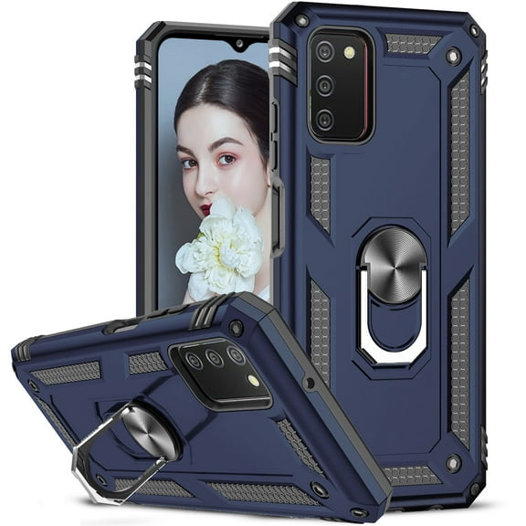 LEYI for Samsung Galaxy AO3S Case, Galaxy A03S Case(Not A03) 360 Metal Rotating Ring Kickstand Holder Armor Heavy Duty Shockproof Case for Samsung A03S Case, Blue