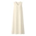 thumbnail image 5 of ClodeEU Women's V Neck Sleeveless Maxi Dress with Side Slit, Casual Solid Color Loose Flowy Dress Beige,Women's Plus XL, 5 of 8