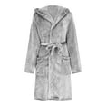 thumbnail image 4 of Women's Plush Fleece Hooded Knee Length Robe Set, Soft Bathrobe with Pockets and Sleep Mask, Cozy Loungewear, Warm Spa Robe with Adjustable Belt, Matching Eye Mask Included Grey XXL, 4 of 6