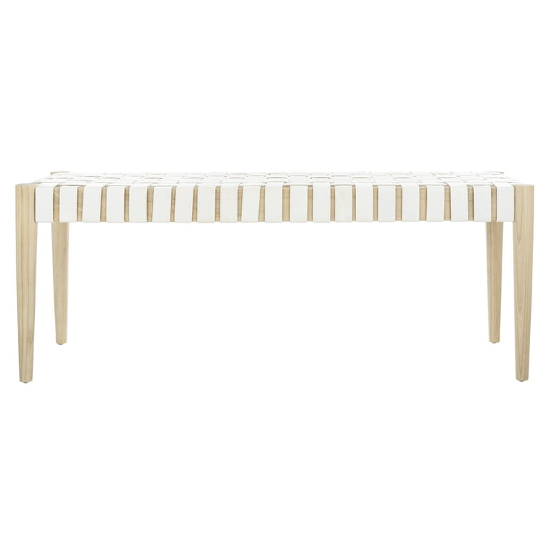 SAFAVIEH Amalia Contemporary Glam Leather Weave Bench White Natural