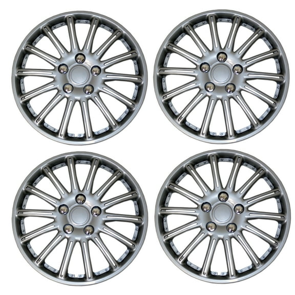 TuningPros WSC3-007S15 Set of 4  Metallic Silver Hubcaps 15" - Hub Caps Wheel Skin Cover 15 inches 4 Pcs Set
