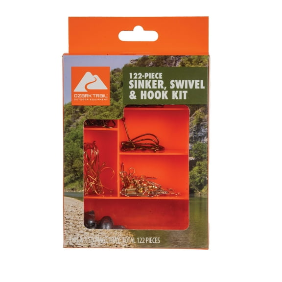 Ozark Trail 122-Piece Fishing Tackle Kit with Hooks, Sinkers, and Swivels
