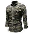 thumbnail image 3 of Camisa vaquera de camuflaje para hombre, estilo militar, de manga larga, con lavado camuflado, con botones, tipo cargo, con solapa para exteriores., 3 of 7