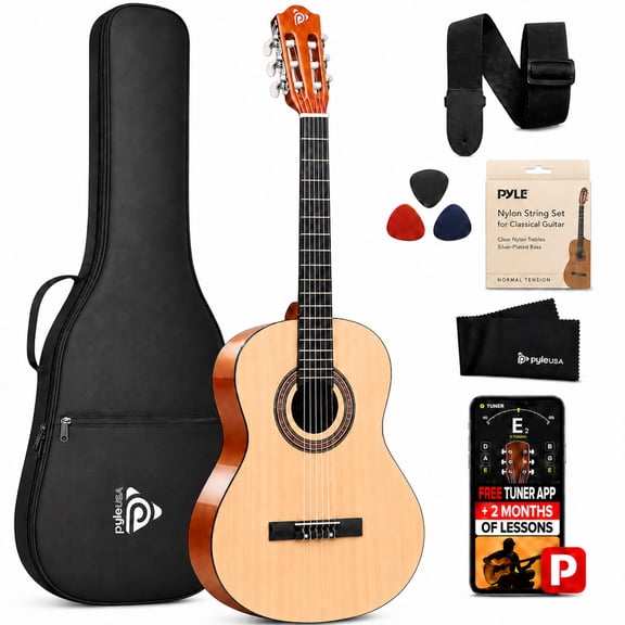 Pyle Junior Scale 6 String Beginner Classic Acoustic Guitar with Accessories