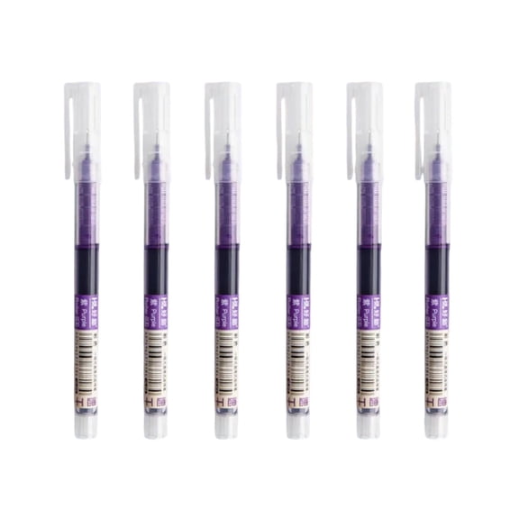 Partheme 6 Pieces Rolling Pens 0.5mm Japanese Fast Drying Fine Point Pens, Liquid Ink Glossy Writing Rollerball Pens for Office and Home Supplies, Purple