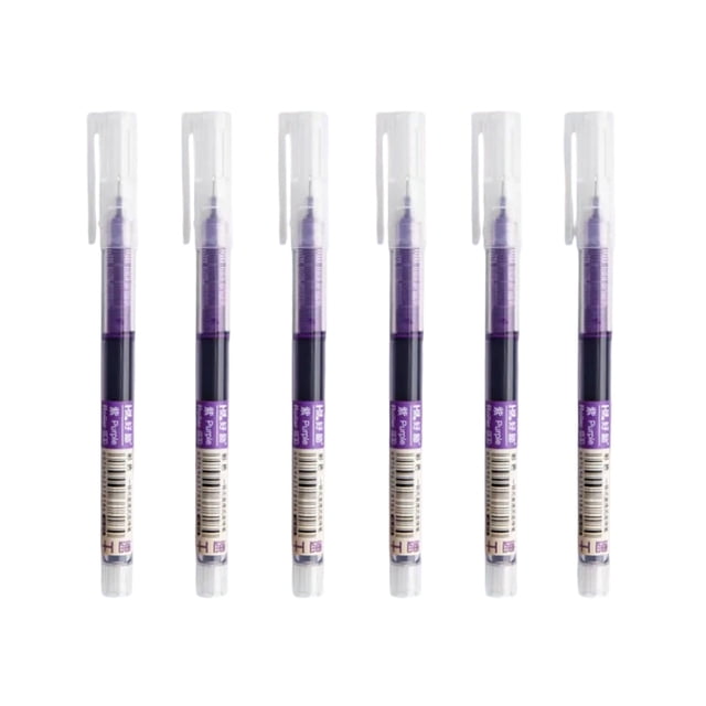 Purple Rollerball Pens Set Fast Drying Liquid Ink Fine Point 0.5Mm For Office School Supplies 6 Pack