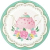 Floral Teal Party Round Paper Dessert Plates 24 Count for 24 Guests