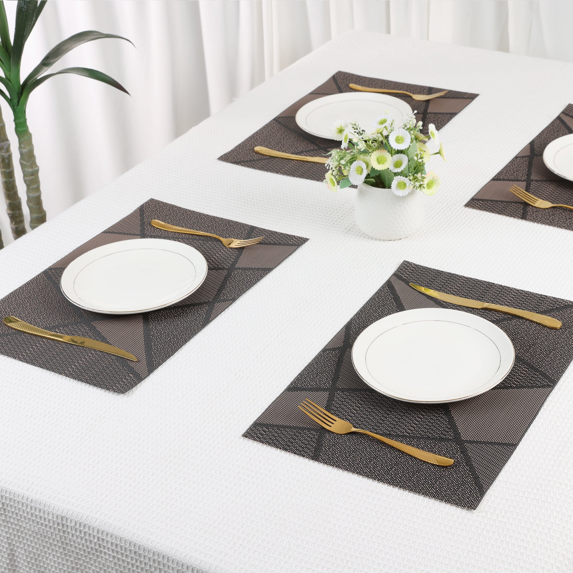 Unique Bargains Set of 6 Solid Design Placemats for Kitchen Dining Table Decor Black
