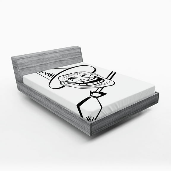 Ambesonne Humor Fitted Sheet, Spooky Halloween, Full Size, Black and White