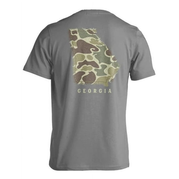 Live Oak Brand Camo Filled Georgia State Outline Short Sleeve Graphic Tee-Grey-3XL