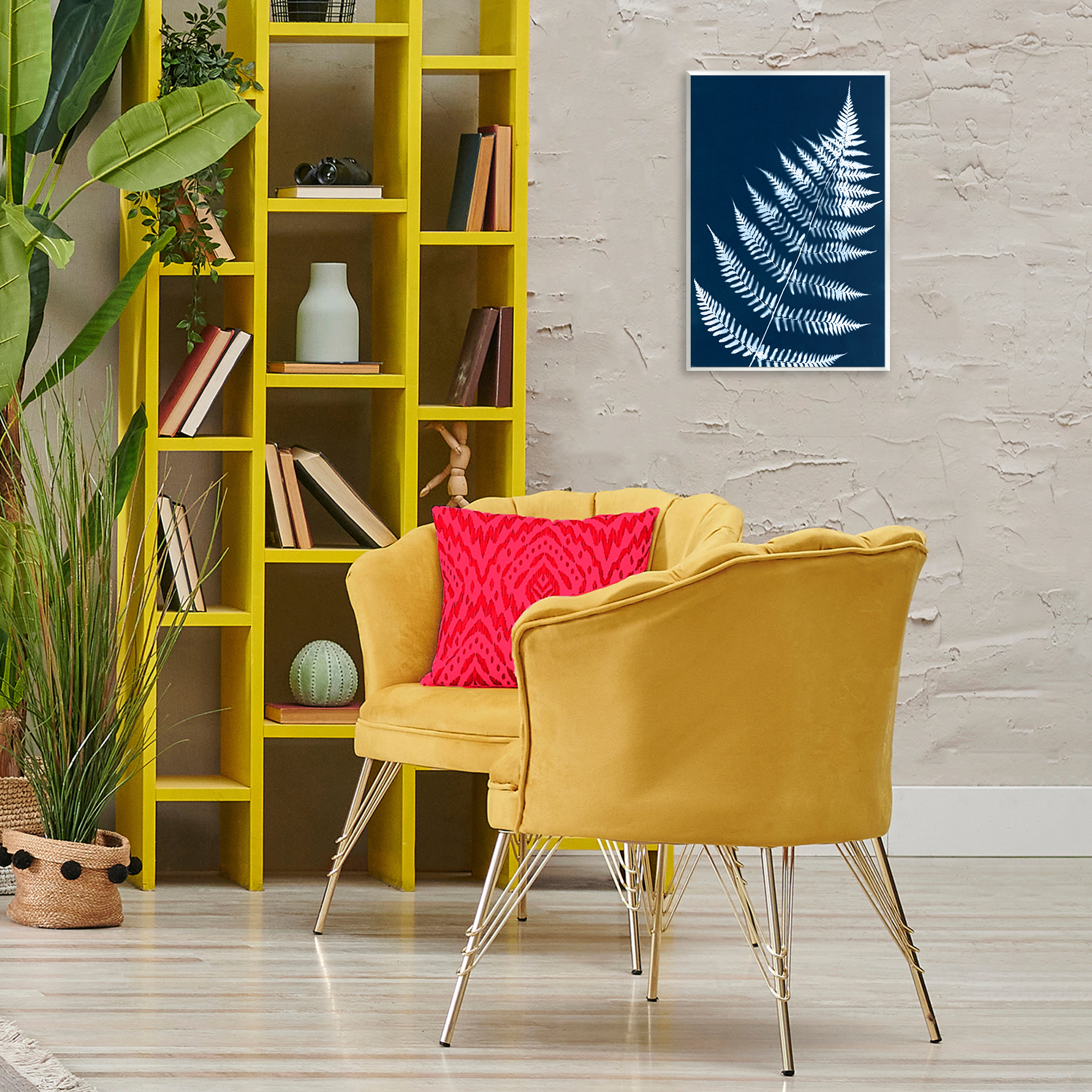 Stupell Industries Blue Fern Impression Botanical & Floral Painting Unframed Art Print Wall Art, 13 x 19