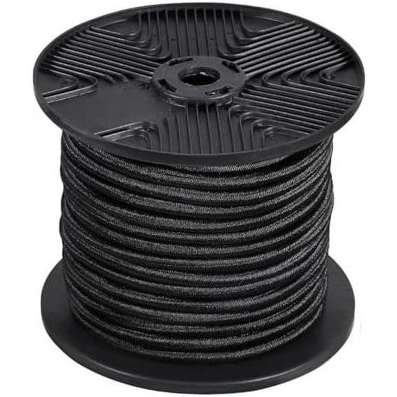 Bungee Cord Roll, 1/4’’ X 120ft Elastic Cord, 100% Stretch Elastic Bungee Shock Cords for Cargo, Tarps, Camping, Kayak Deck and Crafting, Black Black 1/4'' X 120ft Black 1/4'' X 120ft