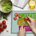 thumbnail image 3 of Live Laugh Love Cutting Board, Lifestyle Message in Vibrant Tones Joyful Life Philosophy Wise Words Design, Decorative Tempered Glass Cutting and Serving Board, Large Size, Multicolor, by Ambesonne, 3 of 5