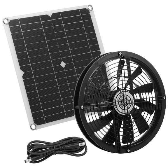 Solar Panel Fan Kit 100W Solar Panel and Round Fan for Small Chicken Coops Greenhouses Pet Houses Window Exhaust Black