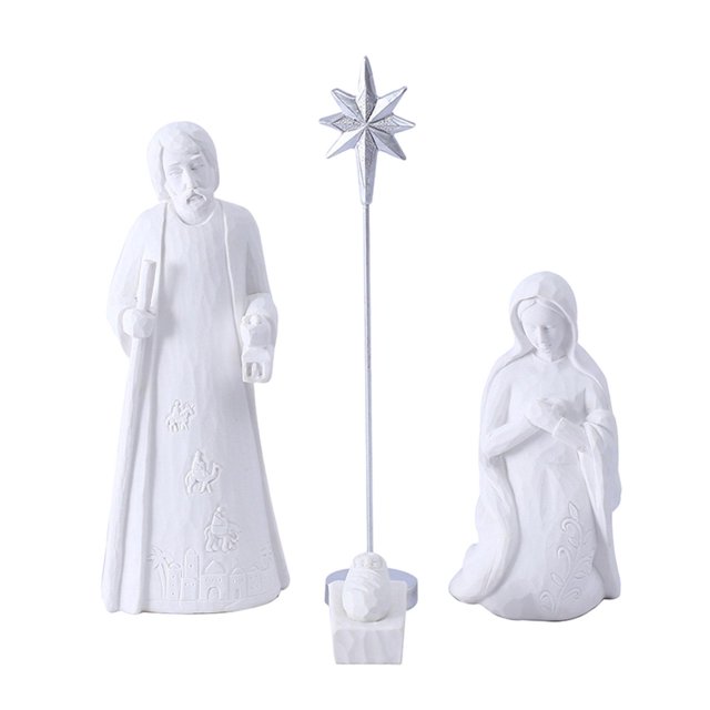 Estatuilla de resina navideña, estatua de Natividad, decoraciones coleccionables de la Sagrada Familia, decoración navideña para suelo, escalera,