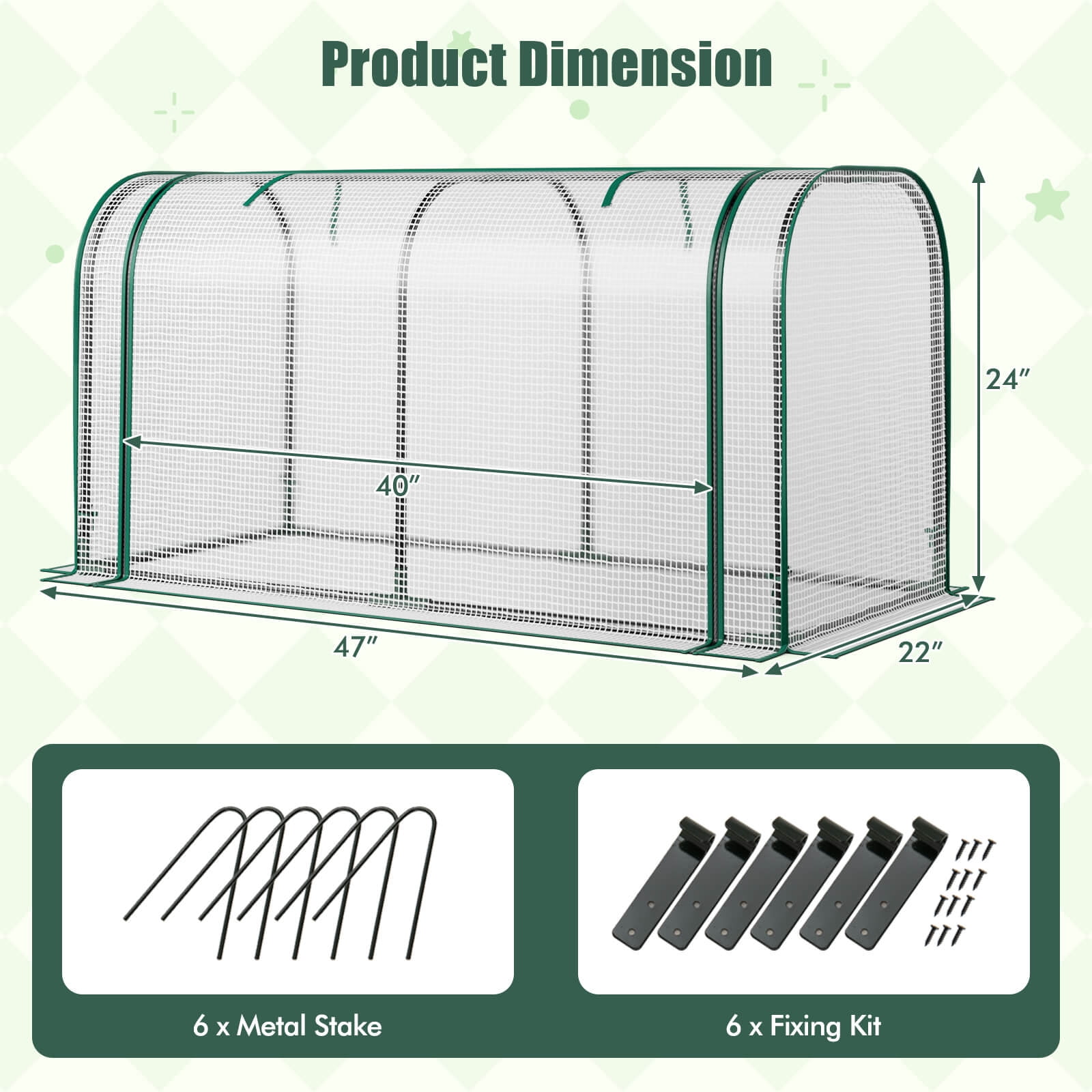 Costway Portable Mini Greenhouse 47" x 22" x 24" Outdoor Indoor Tunnel Greenhouse White