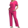 thumbnail image 2 of Homenesgenics Scrubs for Women Set,Nursing Uniforms Set Plus Size,Caregiver Uniform/Carer Uniform,V-neck Scrubs Top with Pockets+Elastic Waist Straight-leg Nursing Breathable Pants Set Pink XL, 2 of 6
