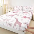 thumbnail image 4 of Castle Fairy Animal Lion Elephant Giraffe Bed Sheets 4-Piece,Tropical Palm Tree Leaves Full Size Sheets,Light Pink White,1 Fitted Sheet, 1 Flat Sheet and 2 Pillowcases, 4 of 6