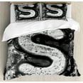 thumbnail image 1 of Letter S King Size Duvet Cover Set, Industrial Alphabet Letter Capital S Industrial Theme with Grunge Looking Figure, Decorative 3 Piece Bedding Set with 2 Pillow Shams, Grey Silver, by Ambesonne, 1 of 3