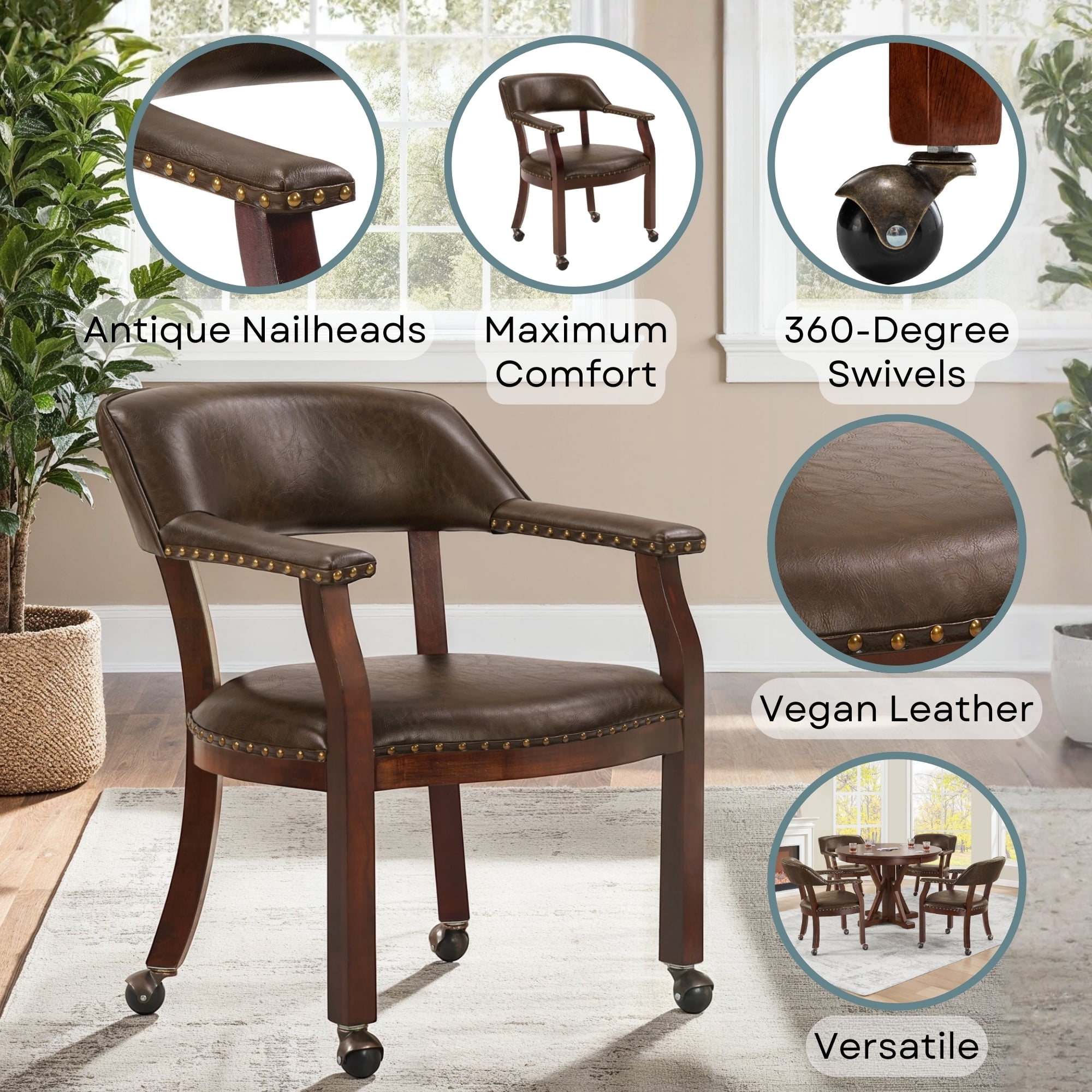 Convenience Concepts Take a Seat Dillon Armchair with Wheels, Rustic Brown Vegan Leather