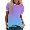 thumbnail image 1 of Haut à Manches Courtes pour Femmes, Blouse Décontractée à Imprimé Dégradé avec Détail Patchwork, T-Shirt à Col Rond pour Usage Quotidien, 1 of 5