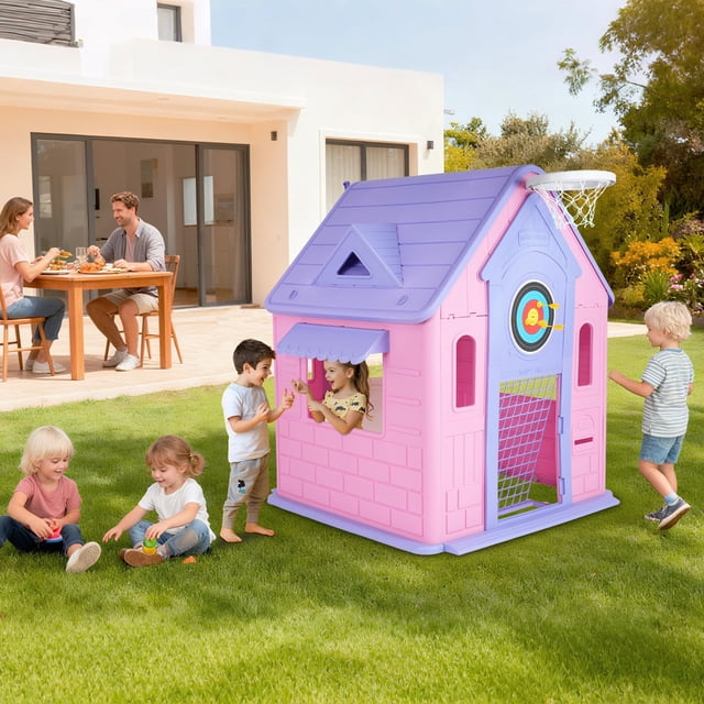 AKDSteel Kids Outdoor Playhouse With Mailbox, Windows, And Half Door, Charming Playhouse For Backyard Fun And Imaginative Play