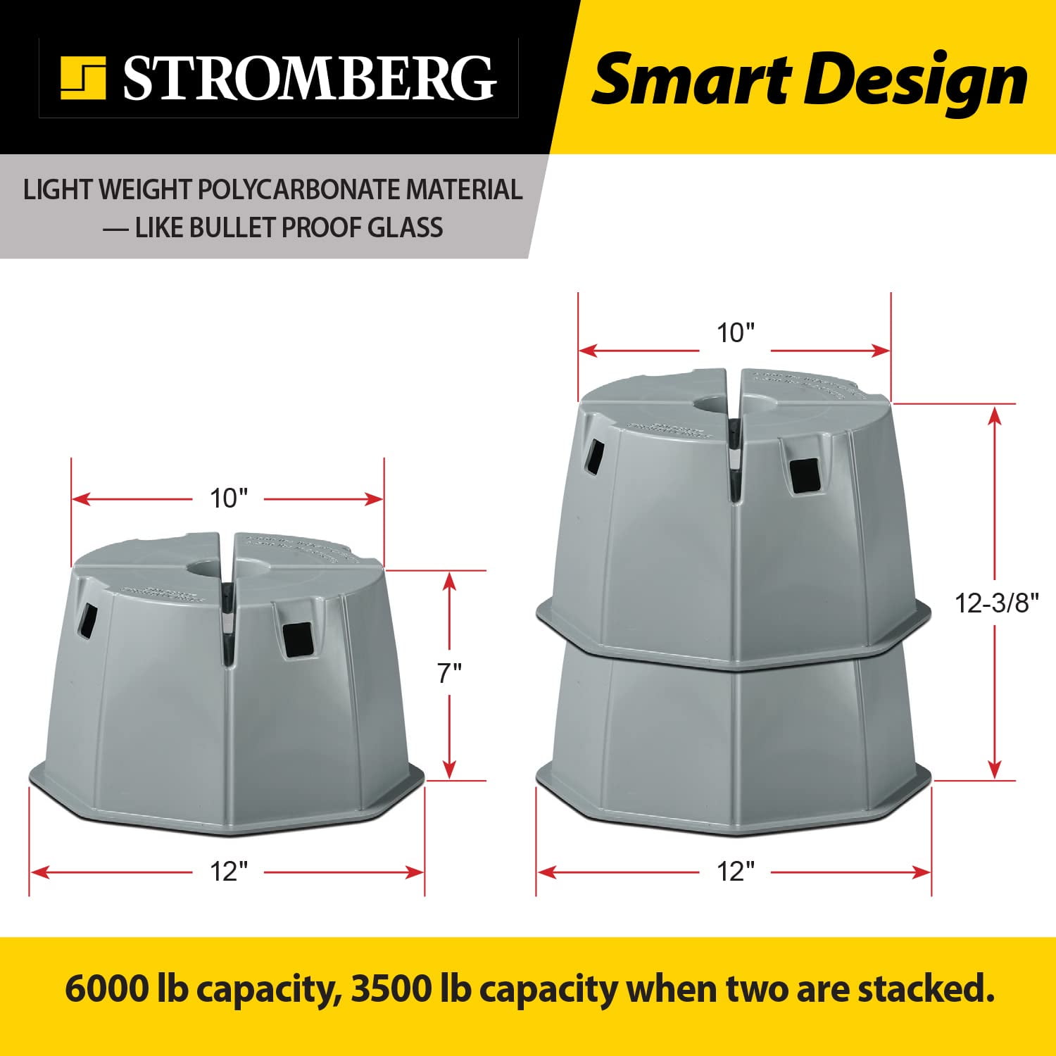 Stromberg Carlson Base Pad Extreme - 7" Block, 6000 lb Max Capacity - Camper Accessories for Travel Trailers, RV Accessories, Jack Stands, Trailer Jack, Trailer Jack Block, RV Jack Pads (6 Pack)