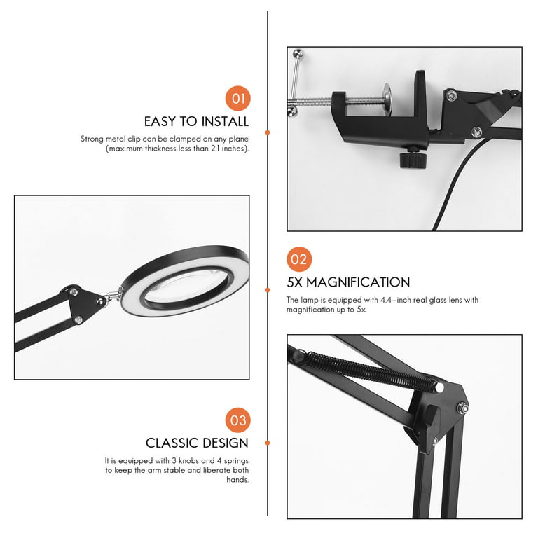 Weijiang LED Magnifying Lamp with Clamp, Magnifier Desk Lamp with 3 Colors Modes 10 Levels Dimmable Magnifying Lamp with Adjustable Swivel Arm for
