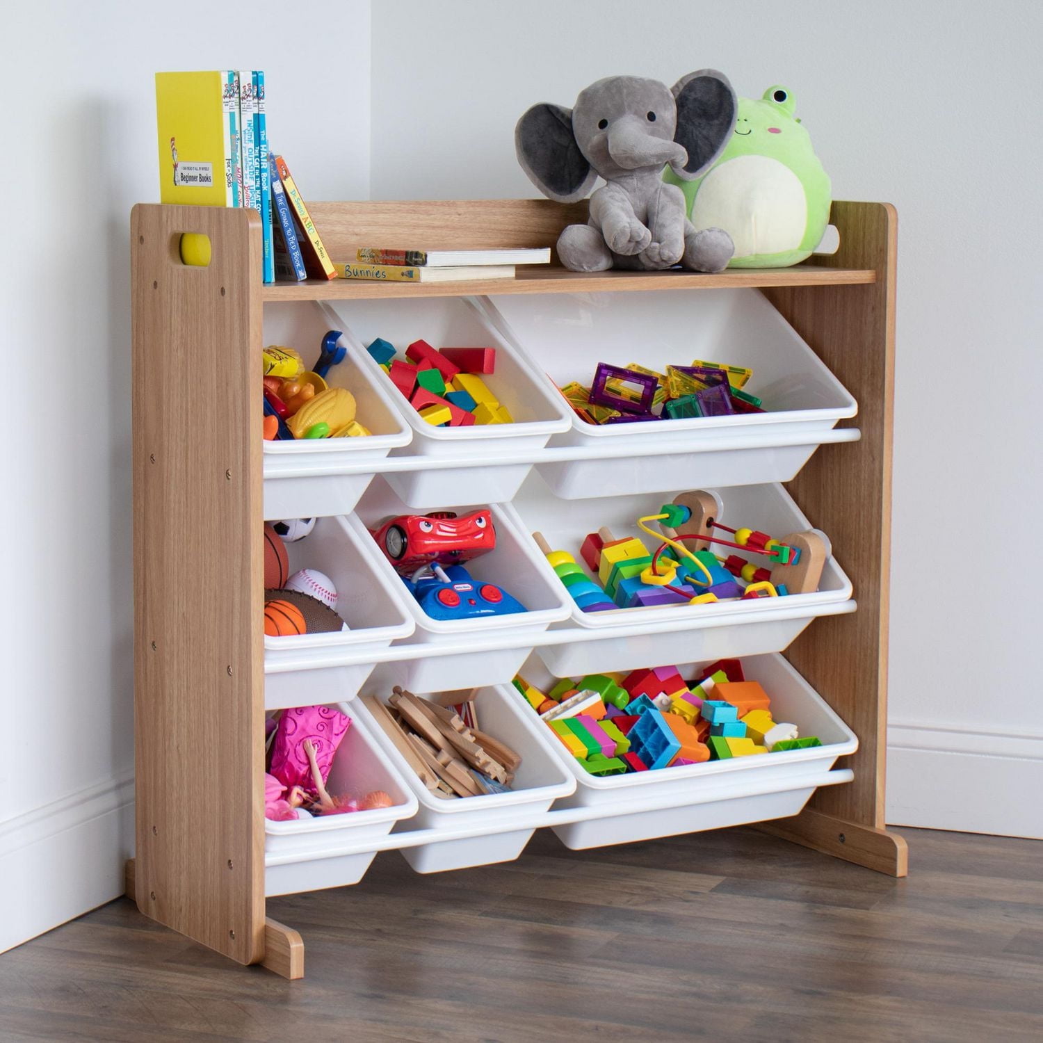 Rangement jouets, 9 bacs en plastique avec tablette