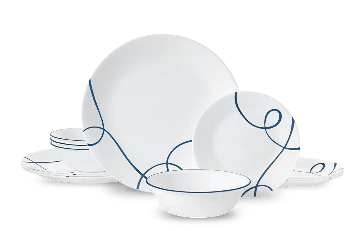 Corelle Lia, White and Blue, 12 Piece, Dinnerware Set