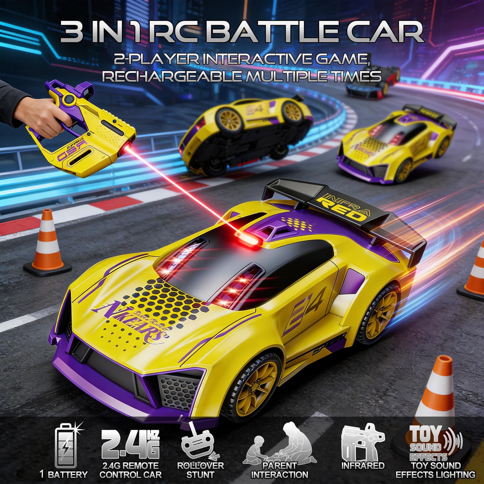 3 IN 1 Remote Control Car for Kids,2.4GHz RC Stunt Car Toys with Flip Effects,Racing and Drifting,Family-Friendly,Gift for Boys Girls,Yellow