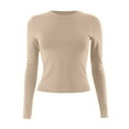 thumbnail image 3 of Crop Tops For Women Slim Fitted Juniors Workout Long Sleeve Tight Shirt Thermal Trendy Y2k V Neck Basic Tee Outfit Athletic Layering Teen Girls Tops Beige L, 3 of 4