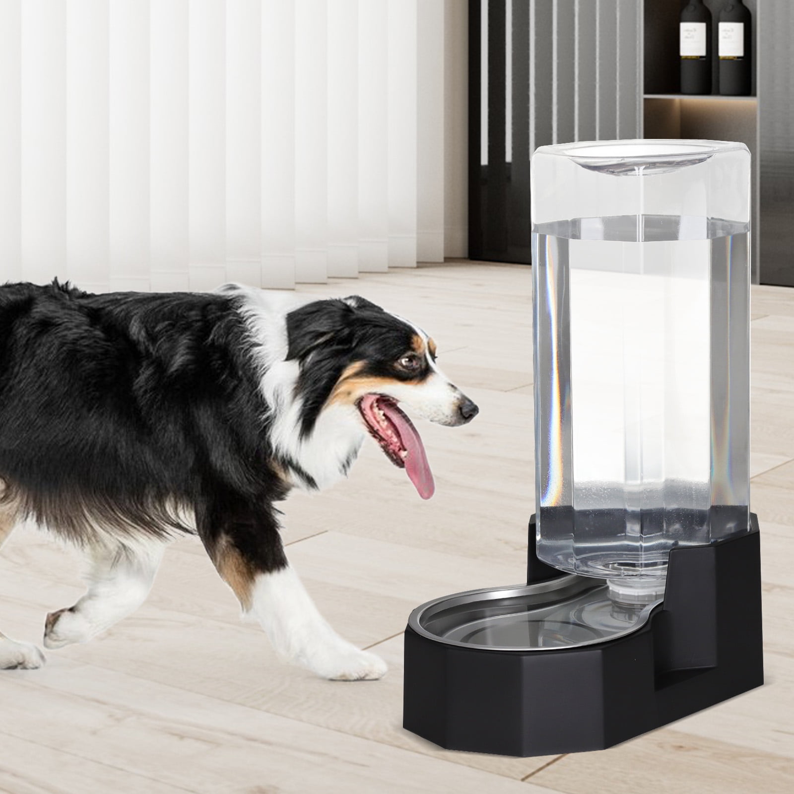 RIZZARI 9L Black Pet Water Dispenser - Automatic Stainless Steel Gravity Pet Feeder for Medium and Large-Sized Dogs and Cats